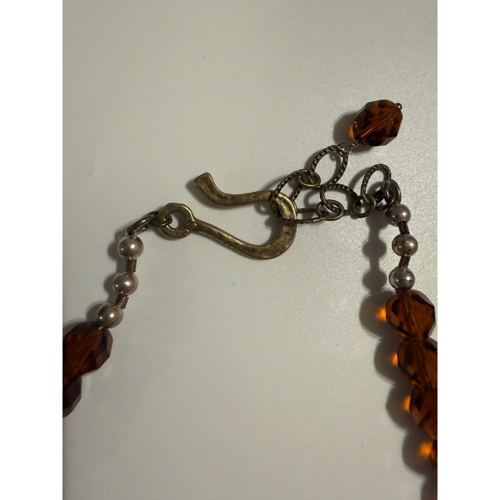 Bohemian Amber Smoky Blue Glass Bead Cage Metal Barrel Necklace S-Hook Clasp - Picture 3 of 4